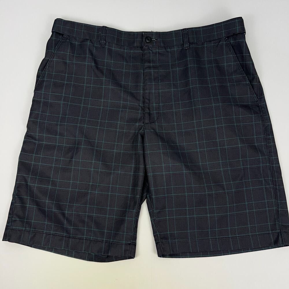 PGA Tour Plaid Golf Shorts Mens 36 Gray Teal Check Pattern Polyester Golfer
